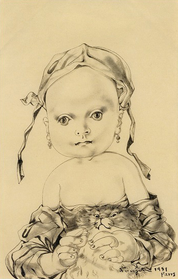 藤田嗣治「猫を抱く少女」1951