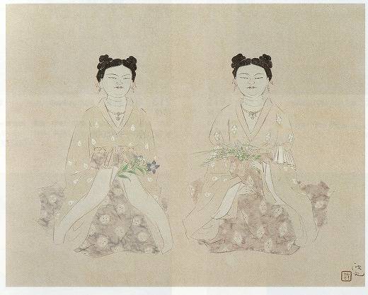 入江波光「萩桔梗 倣法隆寺塑像」