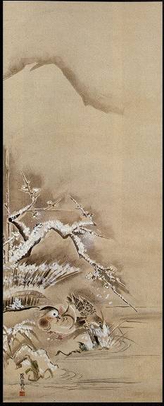渡辺始興「雪中鴛鴦図」