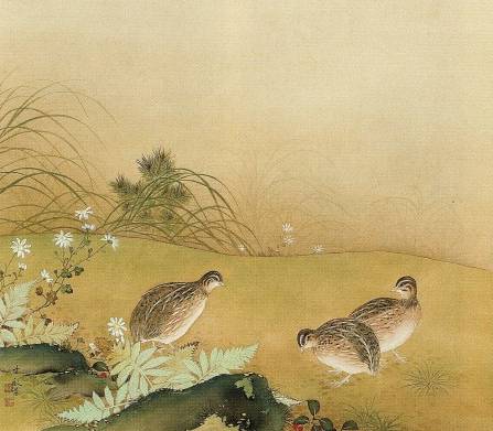 荒木十畝「秋野棲鶉」